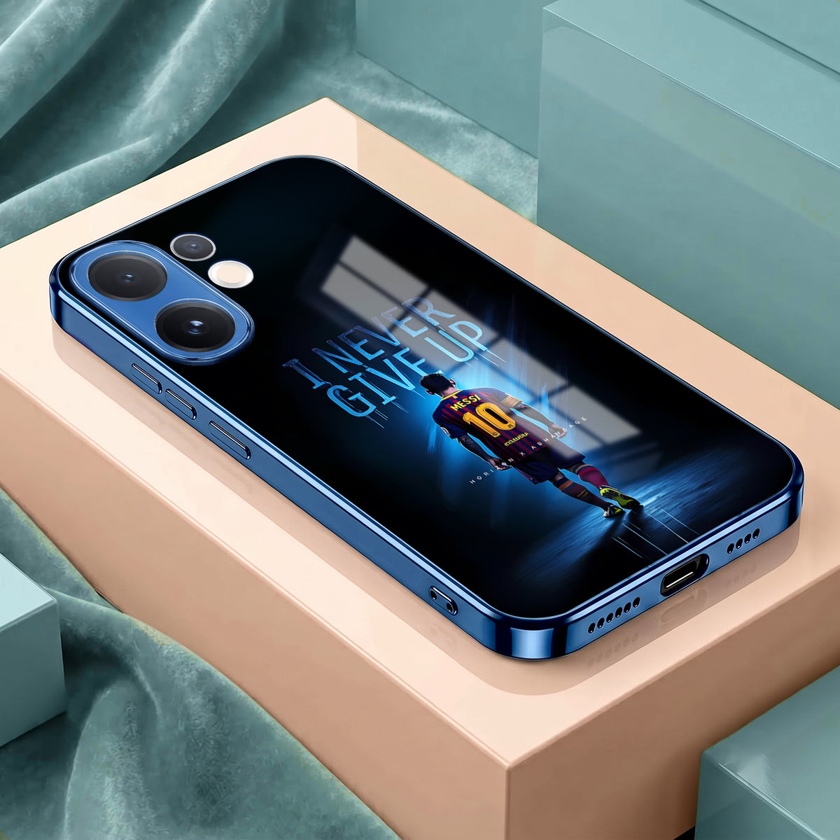 Vivo V60 5G Never Give Up Blue Electroplated Glass Phone Back Case