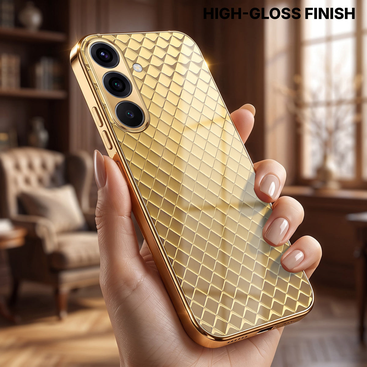 Samsung Galaxy A36 5G Golden Criss Cross Gold Electroplated Glass Phone Back Case