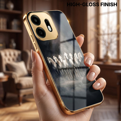 OnePlus N6 5G Running Horses Gold Electroplated Glass Phone Back Case