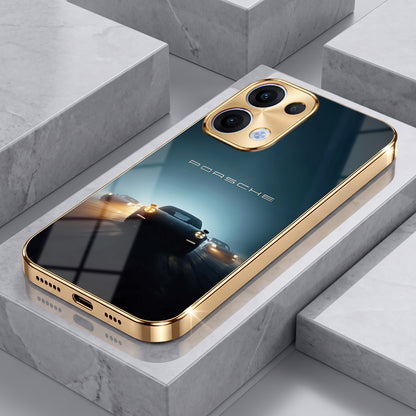 Oppo Reno 13 5G Porsche Luxury Gold Electroplated Glass Phone Back Case