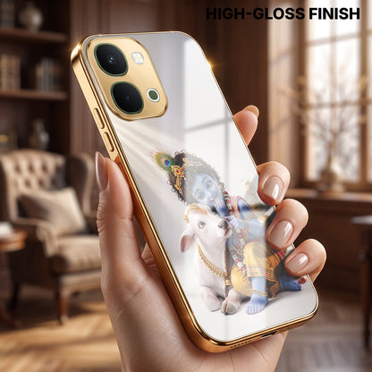 Vivo T5x 5G Bal Krishna Blessings Gold Electroplated Glass Phone Back Case