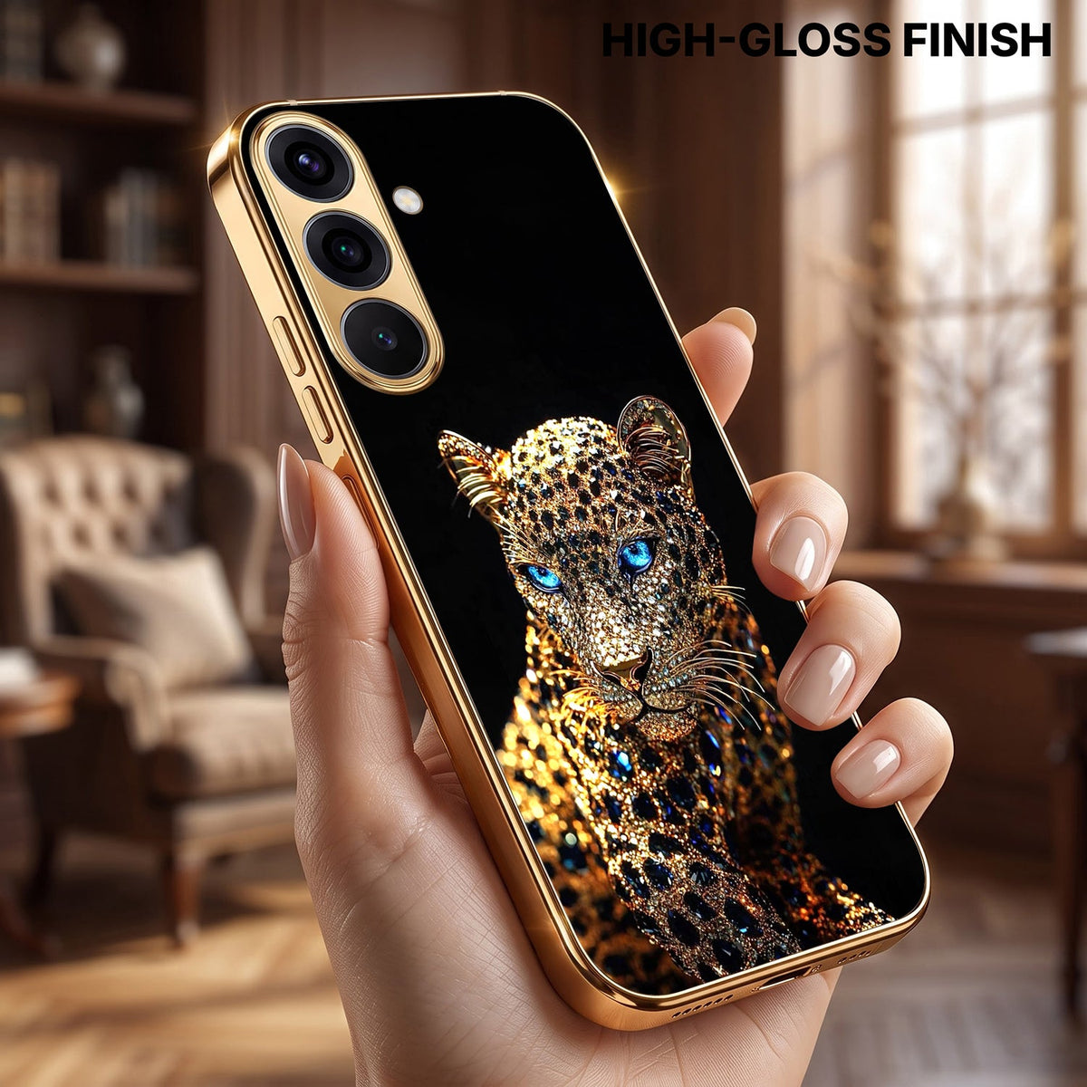 Samsung Galaxy A36 5G Panther Gold Electroplated Glass Phone Back Case