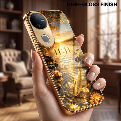 Vivo V50 5G 11:11 Manifestation Gold Electroplated Glass Phone Back Case