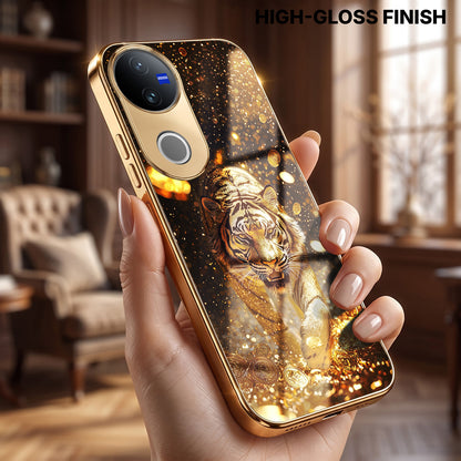 Vivo V50 5G Luxury Tiger Gold Electroplated Glass Phone Back Case