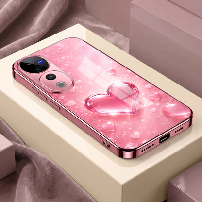 Vivo V40 Pro 5G Luxury 3D Jelly Heart Pink Electroplated Glass Phone Back Case