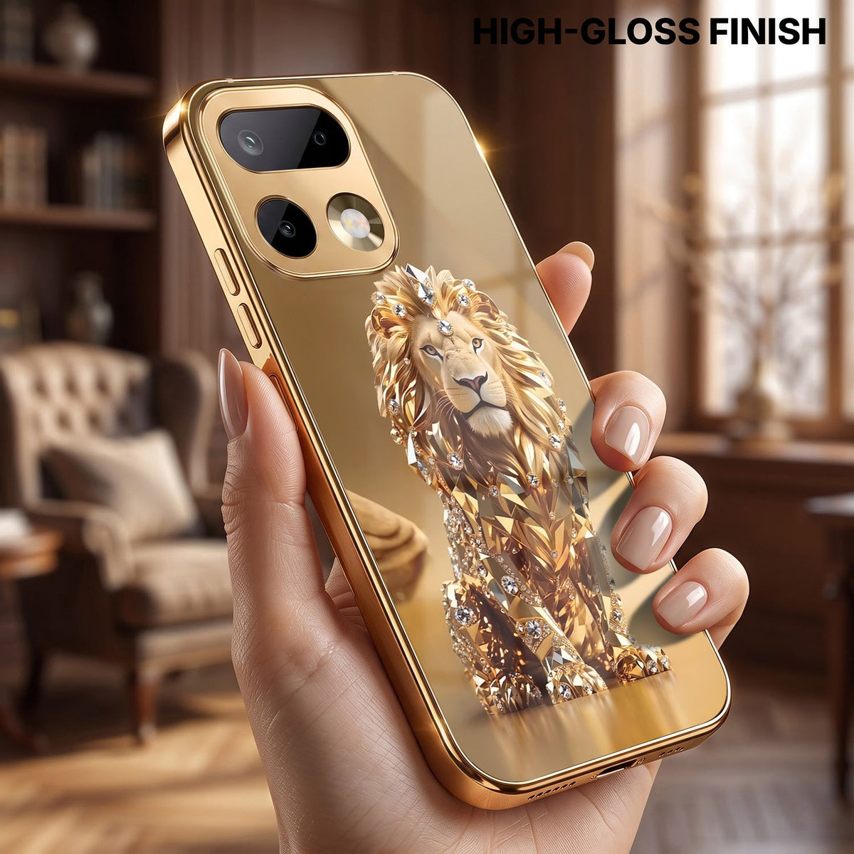 Realme 16 Pro+ 5G Luxury Lion Gold Electroplated Glass Phone Back Case