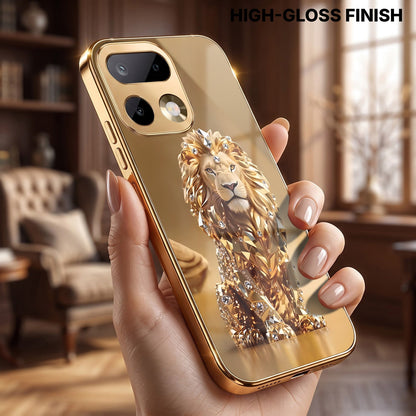 Realme 16 Pro+ 5G Luxury Lion Gold Electroplated Glass Phone Back Case
