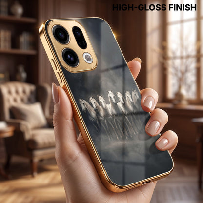 Oppo Find X9 5G Running Horses Gold Electroplated Glass Phone Back Case