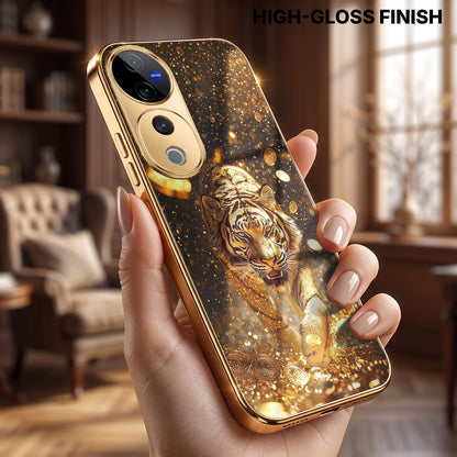 Vivo V40 Pro 5G Luxury Tiger Gold Electroplated Glass Phone Back Case