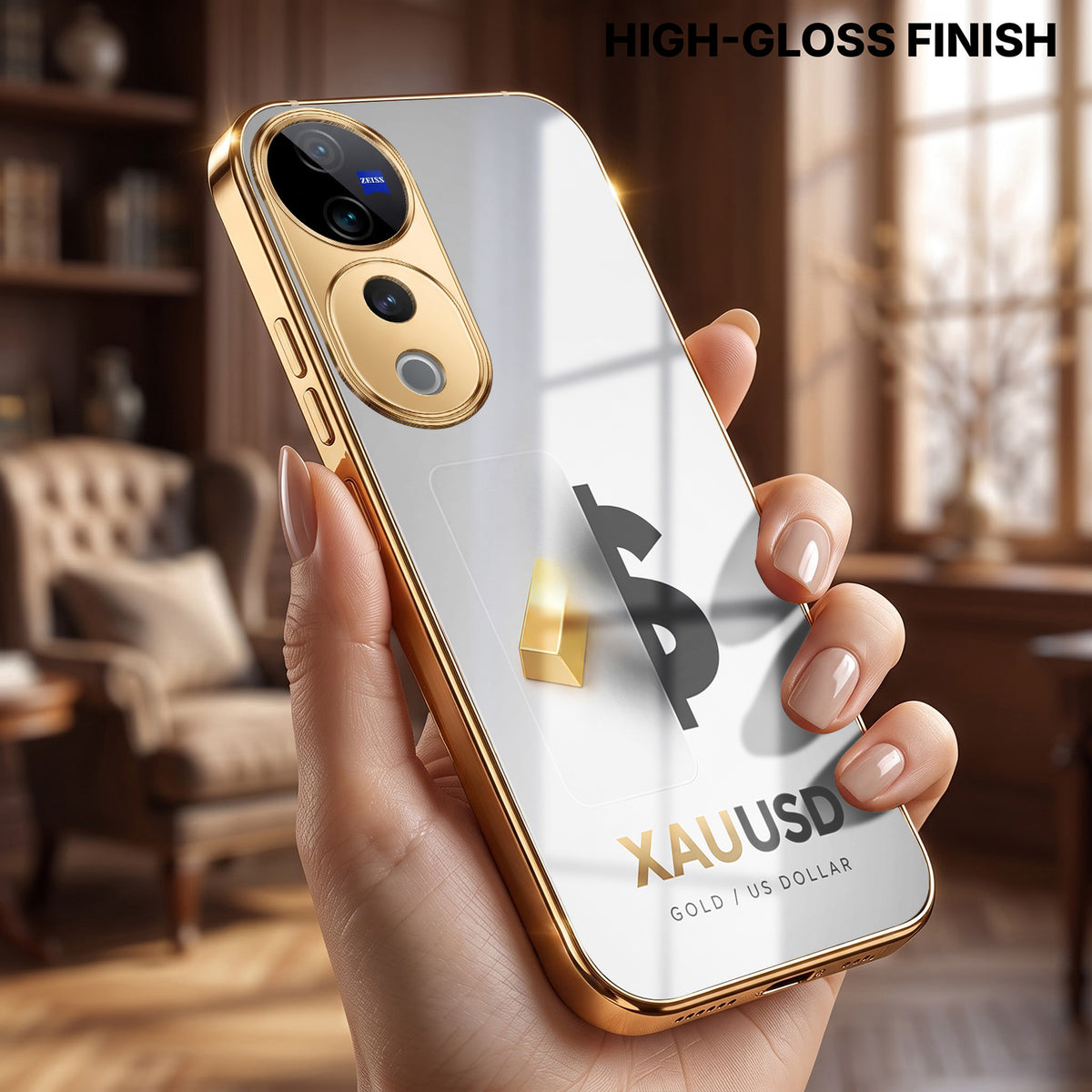Vivo V40 Pro 5G Luxury XAU/USD Gold Electroplated Glass Phone Back Case