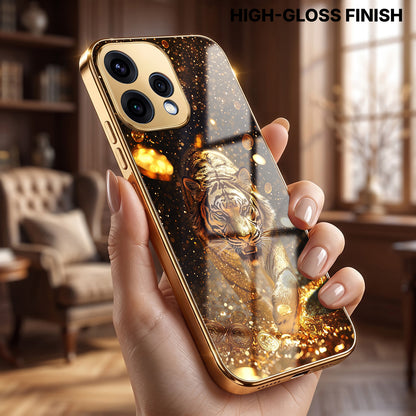 Oppo Reno 15 5G Luxury Tiger Gold Electroplated Glass Phone Back Case