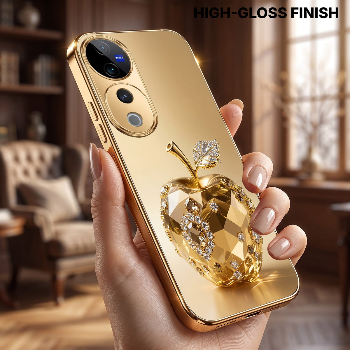 Vivo V40 Pro 5G Golden Apple Gold Electroplated Glass Phone Back Case