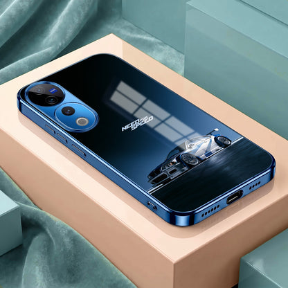 Vivo V40 Pro 5G Need For Speed Blue Electroplated Glass Phone Back Case