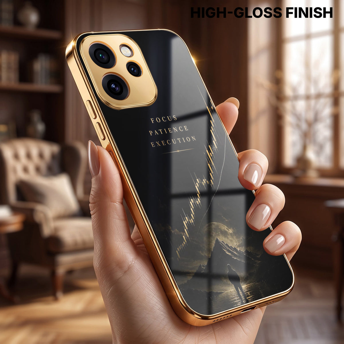 Oppo Reno 15 Pro Mini 5G Focus Gold Electroplated Glass Phone Back Case
