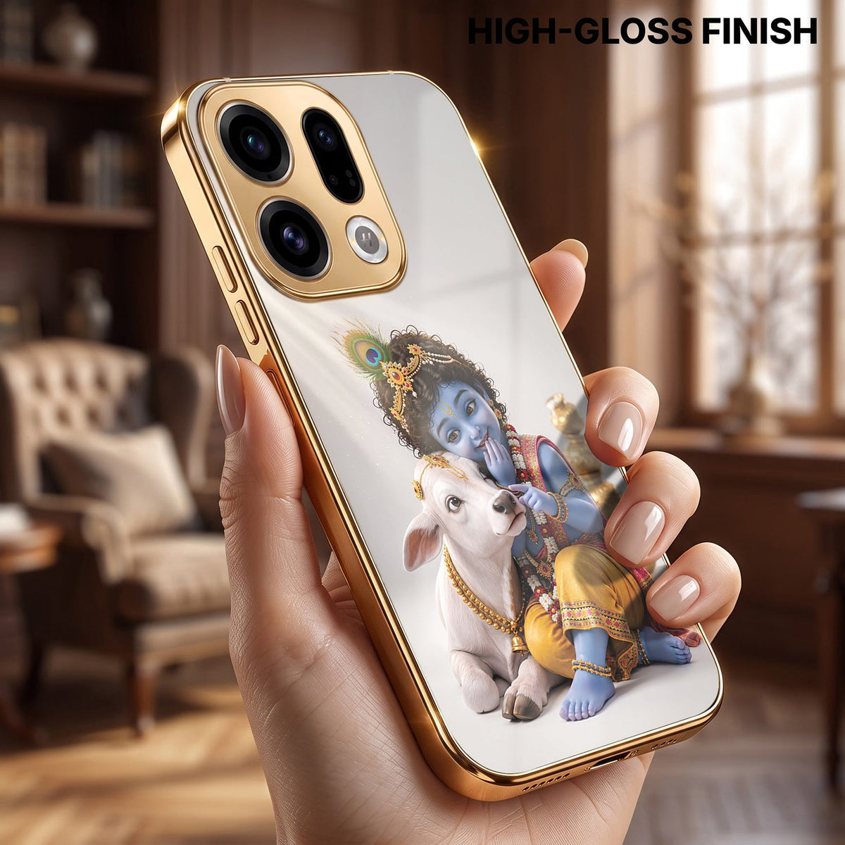 Oppo Find X9 5G Bal Krishna Blessings Gold Electroplated Glass Phone Back Case