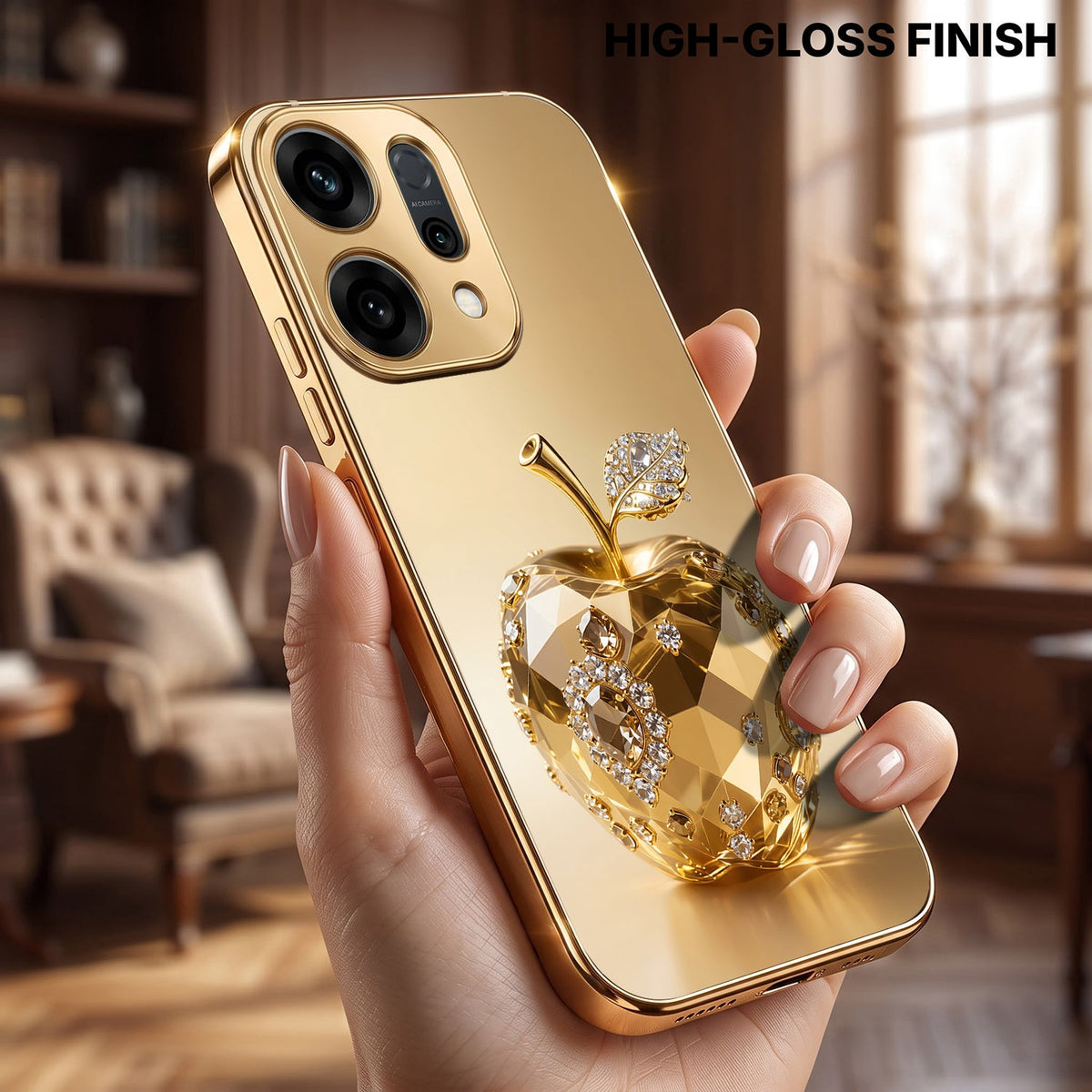 Oppo Reno 14 5G Golden Apple Gold Electroplated Glass Phone Back Case