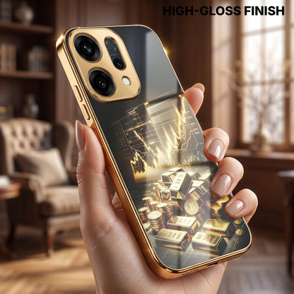 Oppo Reno 14 5G Luxury Wealth Trader Gold Electroplated Glass Case