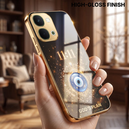 Vivo T5x 5G God’s Plan Evil Eye Gold Electroplated Glass Phone Back Case
