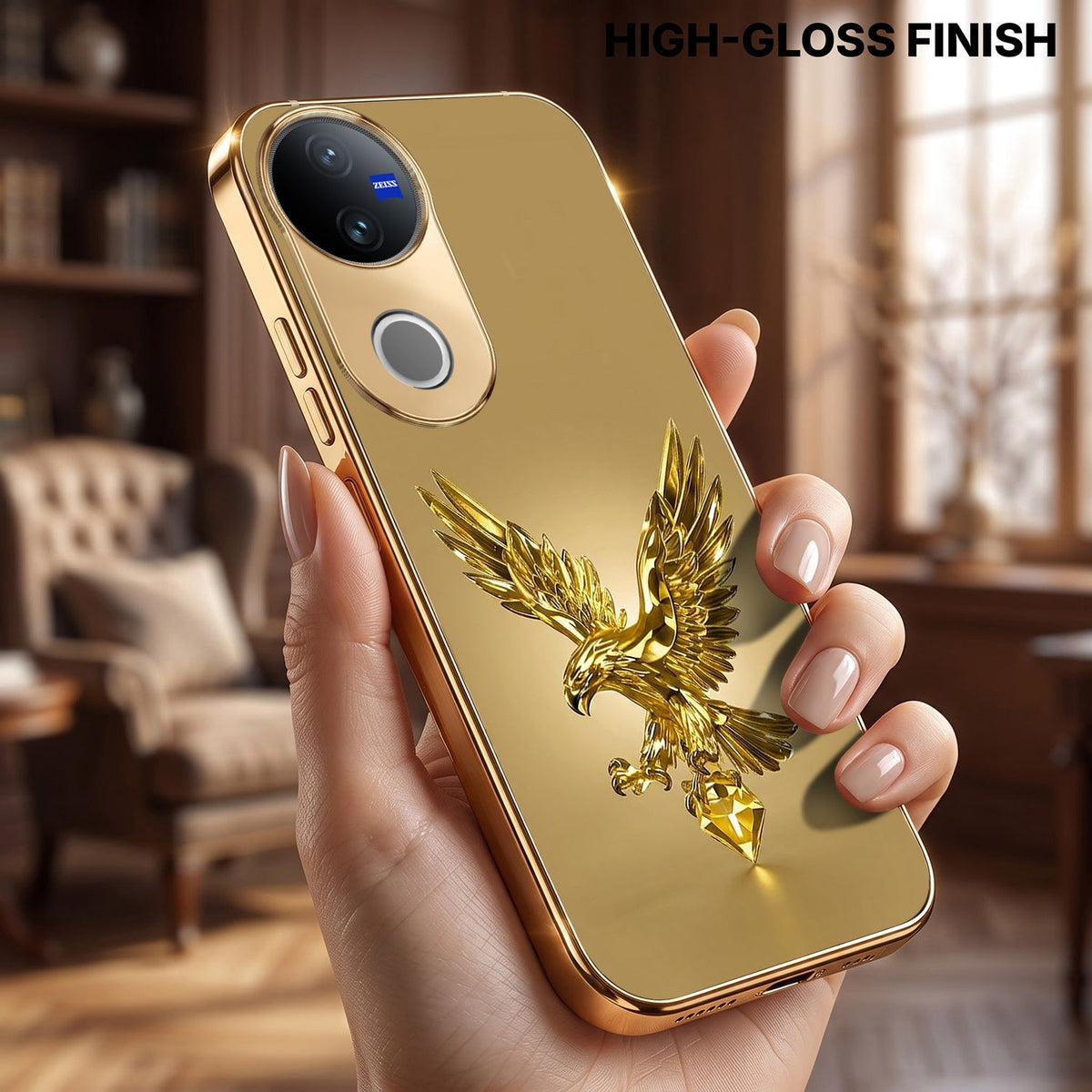 Vivo V50 5G Golden Eagle Gold Electroplated Glass Phone Back Case