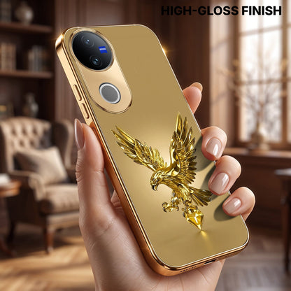Vivo V50 5G Golden Eagle Gold Electroplated Glass Phone Back Case