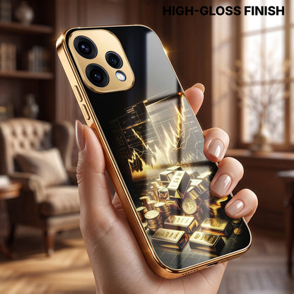 Oppo Reno 15 5G Luxury Wealth Trader Gold Electroplated Glass Phone Back Case