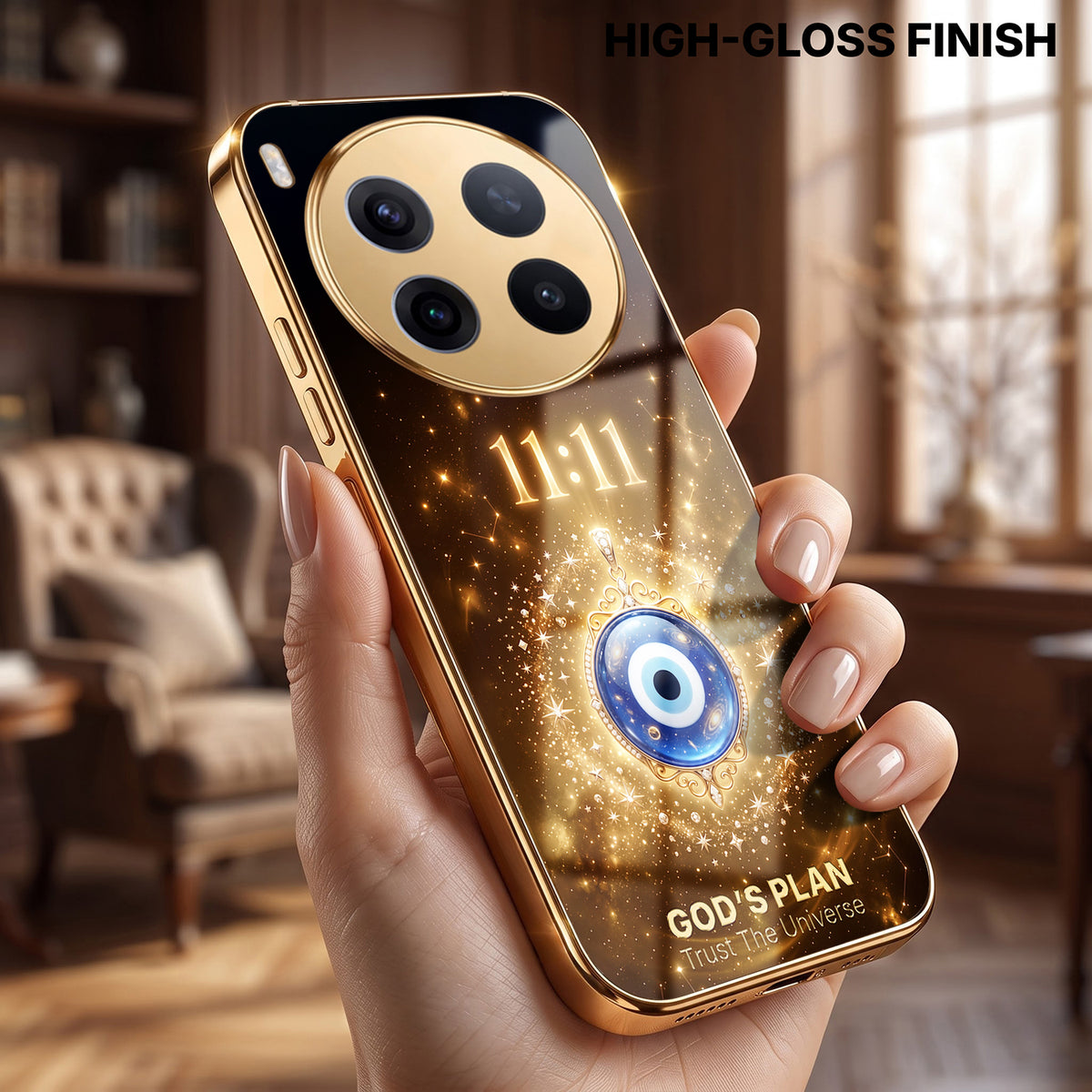 Vivo X300 Pro 5G God’s Plan Evil Eye Gold Electroplated Glass Phone Back Case