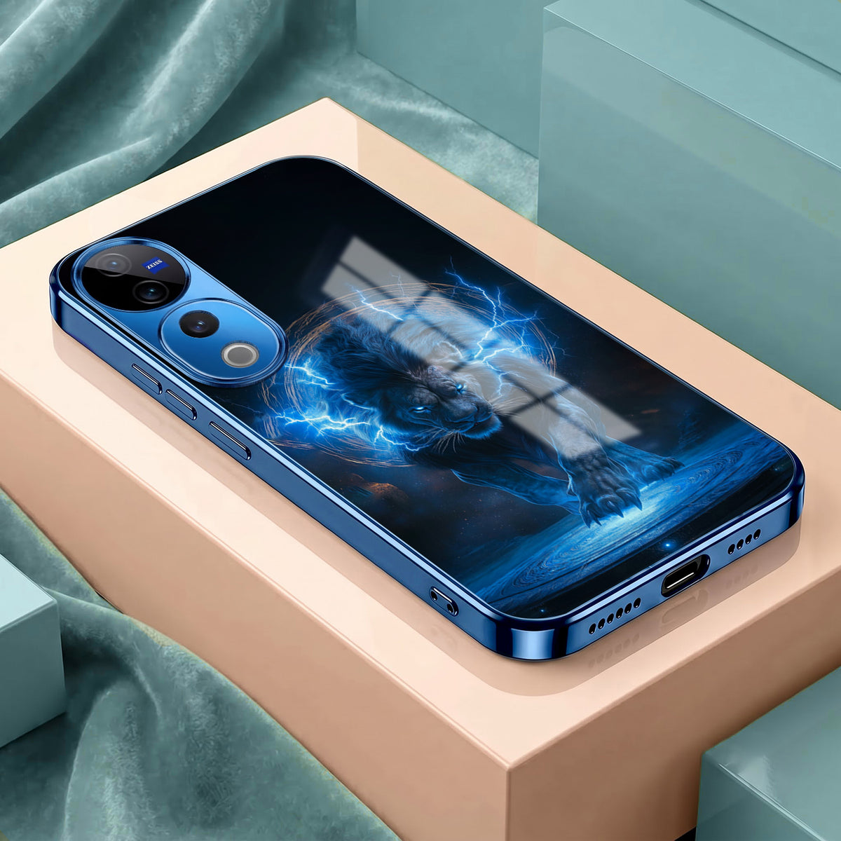 Vivo V40 Pro 5G Thunder Titan Lion Blue Electroplated Glass Phone Back Case