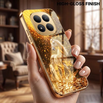 Redmi Note 15 Pro+ 5G Golden Horse Sparkle Gold Electroplated Glass Phone Back Case