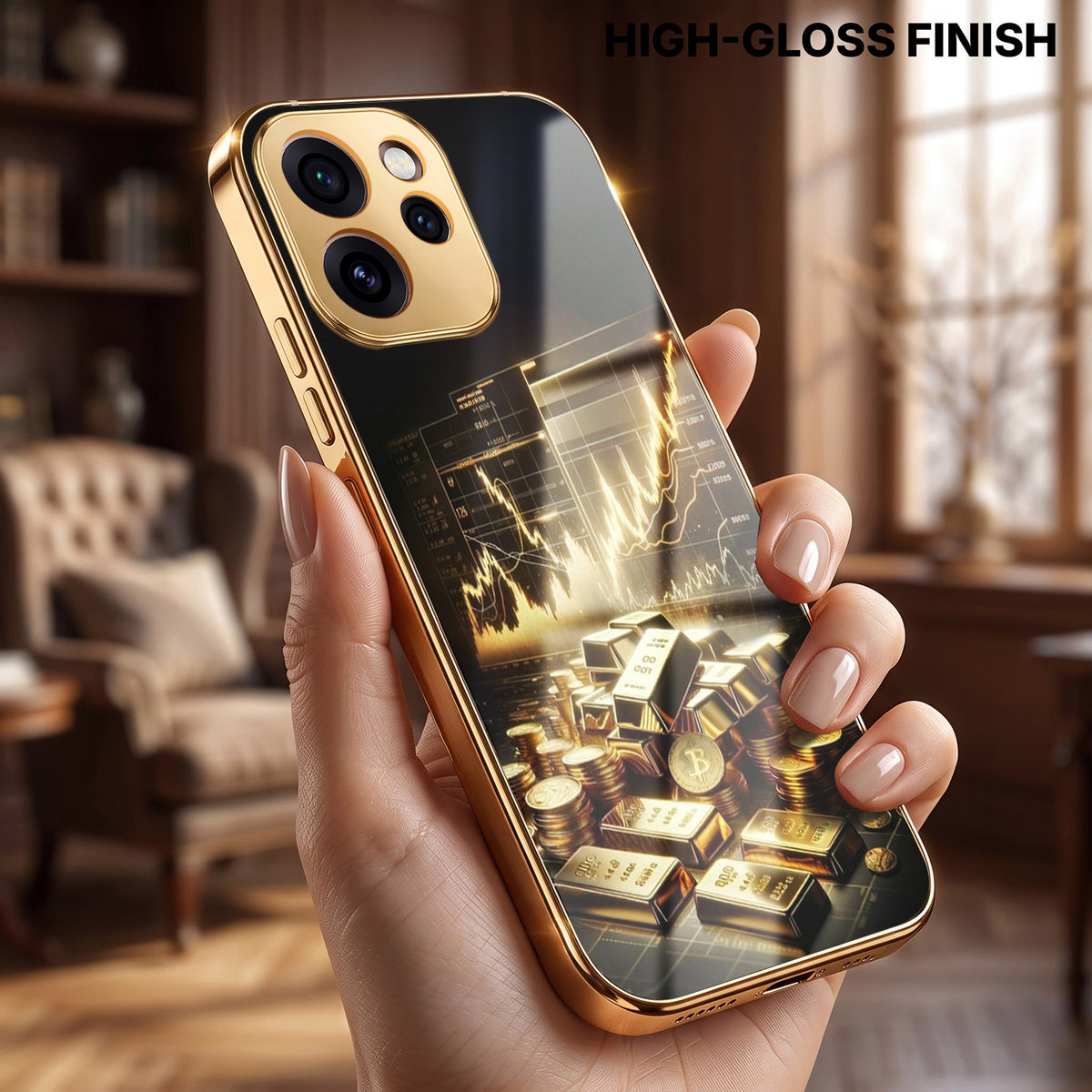 Oppo Reno 15 Pro Mini 5G Luxury Wealth Trader Gold Electroplated Glass Phone Back Case