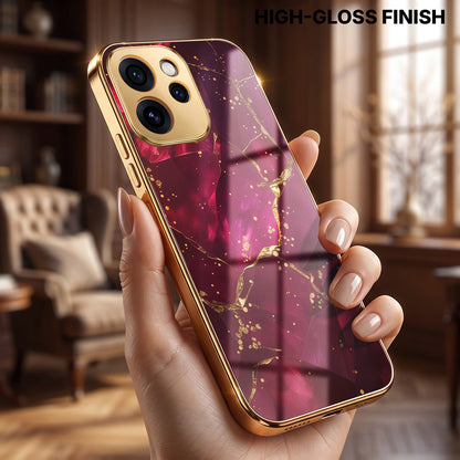 Oppo Reno 15 Pro Mini 5G Luxury Crimson Marble Gold Electroplated Glass Phone Back Case