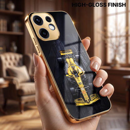 Oppo Reno 16 5G F1 Racing Car Gold Electroplated Glass Phone Back Case