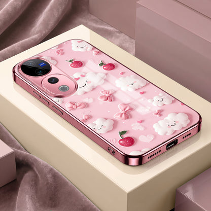 Vivo V40 Pro 5G Luxury 3D Clouds Pink Electroplated Glass Phone Back Case