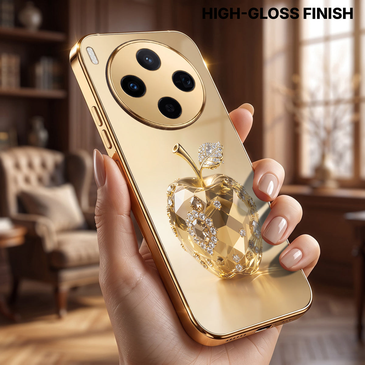 Vivo X300 5G Golden Apple Gold Electroplated Glass Phone Back Case