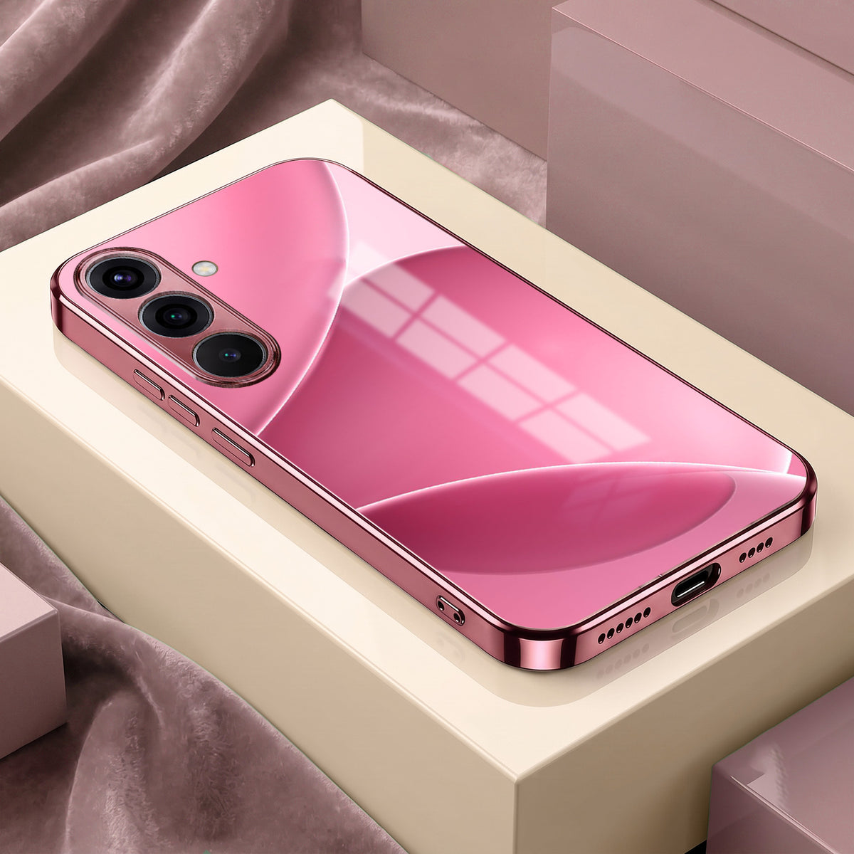 Samsung Galaxy A36 5G Luxury Glossy Wave Pink Electroplated Glass Phone Back Case