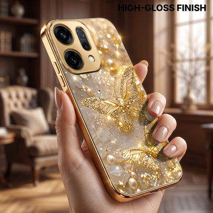 Oppo Reno 14 5G Golden Butterfly Gold Electroplated Glass Phone Back Case