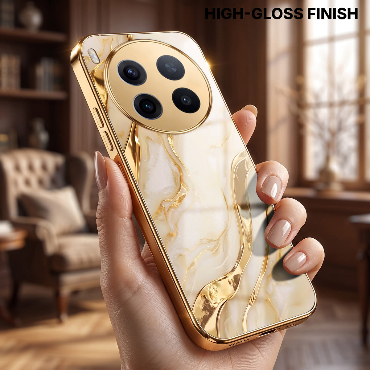 Vivo X300 Pro 5G Marvel Texture Gold Electroplated Glass Phone Back Case