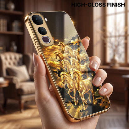 Vivo Y400 Pro 5G Celestial Seven Horses Gold Electroplated Glass Phone Back Case