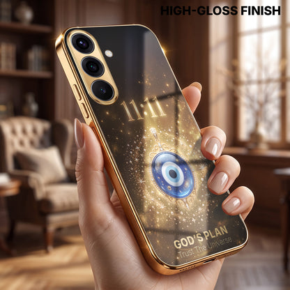 Samsung Galaxy A36 5G God’s Plan Evil Eye Gold Electroplated Glass Phone Back Case