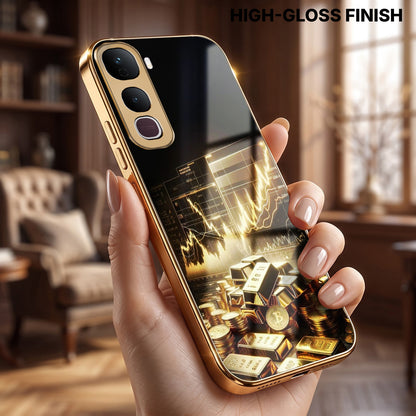 Vivo Y400 Pro 5G Luxury Wealth Trader Gold Electroplated Glass Phone Back Case