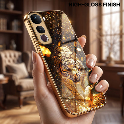 Vivo Y400 Pro 5G Luxury Tiger Gold Electroplated Glass Phone Back Case
