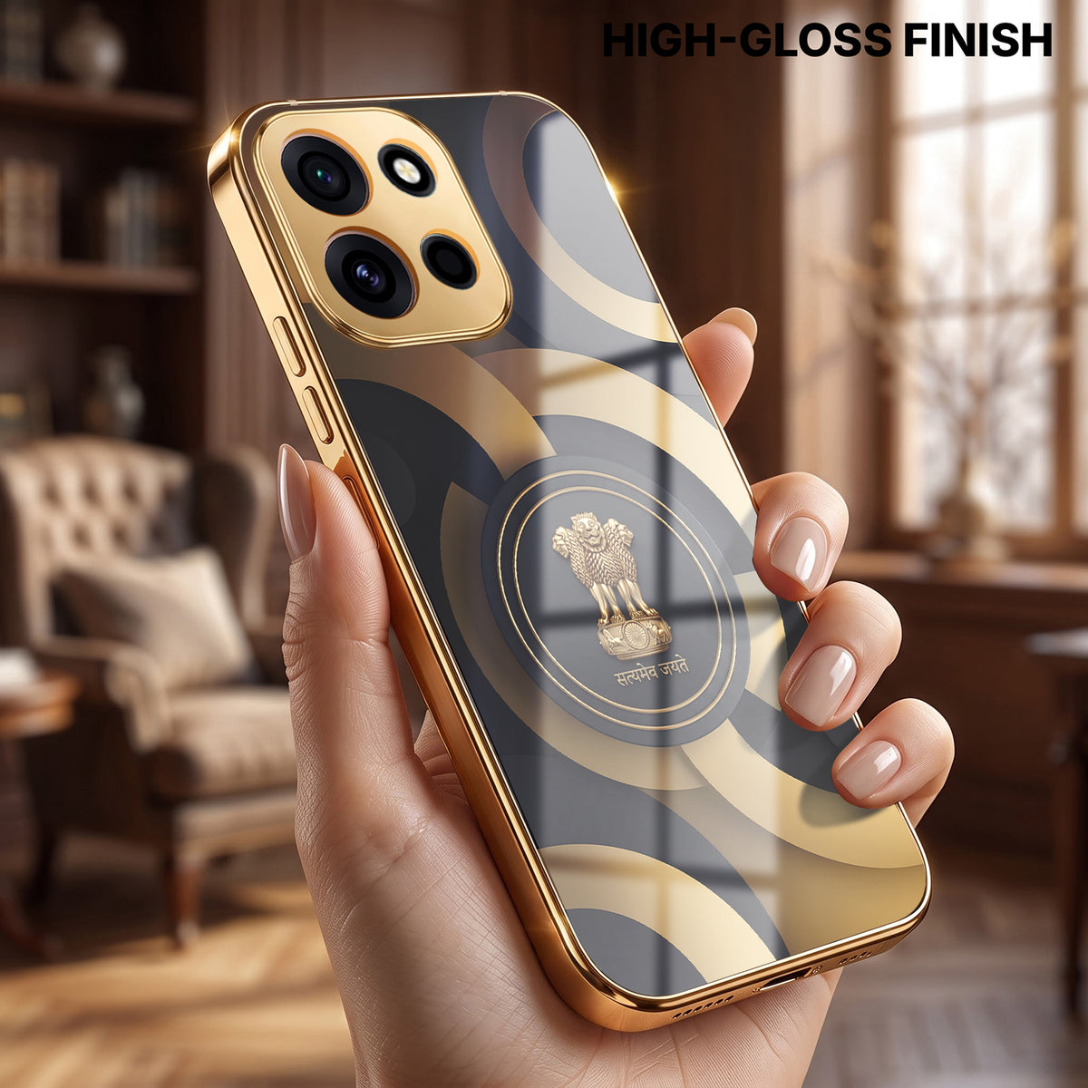 OnePlus Nord 6 5G Royal Emblem Gold Electroplated Glass Phone Back Case