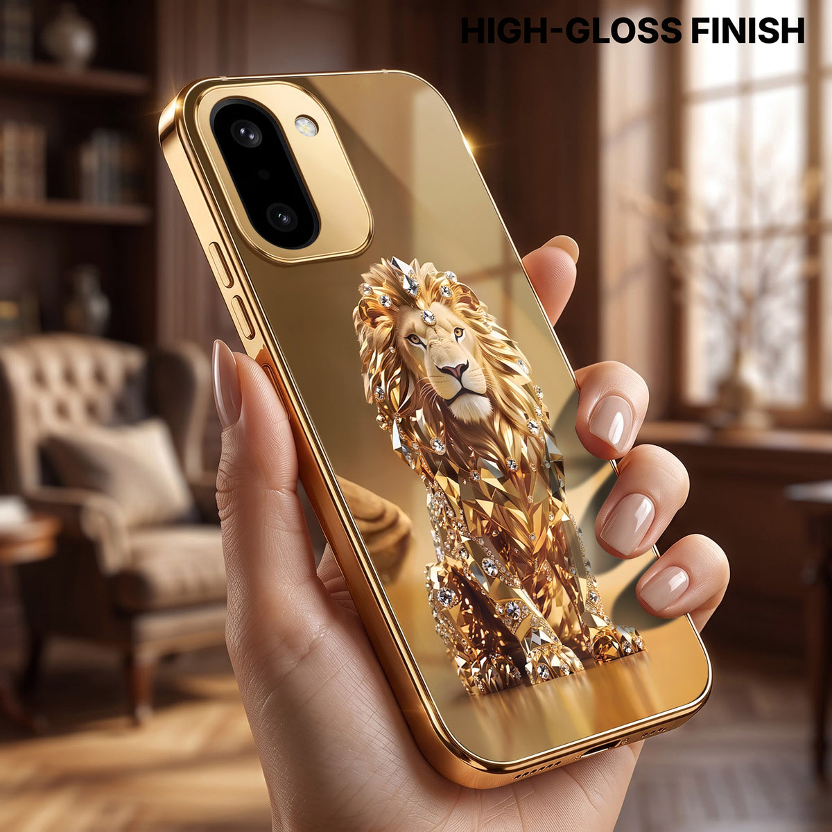 OnePlus 15R 5G Luxury Lion Gold Electroplated Glass Phone Back Case