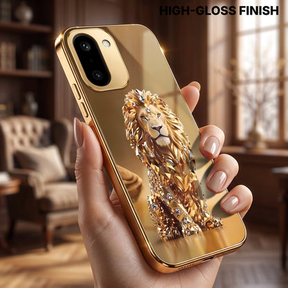 OnePlus 15R 5G Luxury Lion Gold Electroplated Glass Phone Back Case