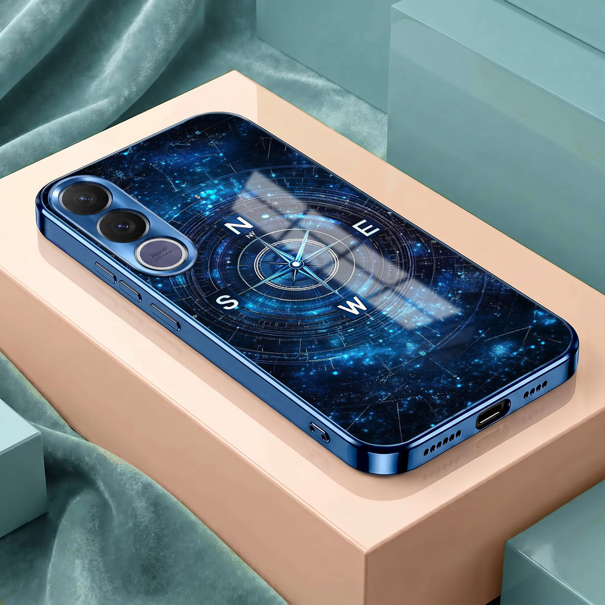 Vivo V70 FE 5G Astral Compass Blue Electroplated Glass Phone Back Case