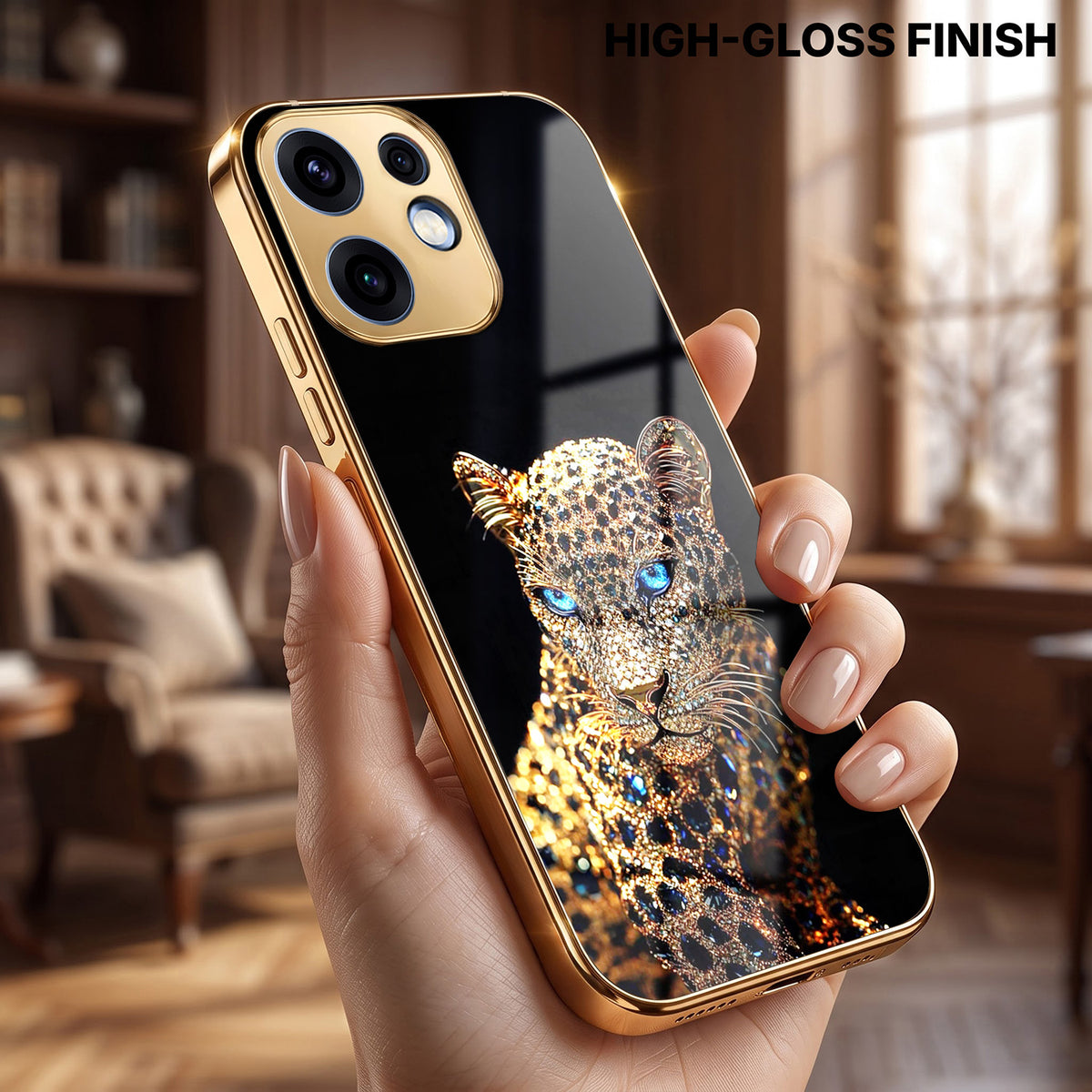 Oppo Reno 16 5G Panther Gold Electroplated Glass Phone Back Case