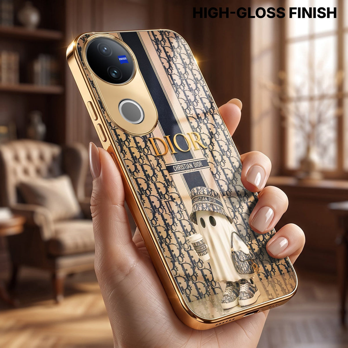 Vivo V50 5G Luxury Dior Gold Electroplated Glass Phone Back Case