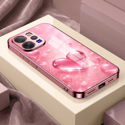 Vivo V70 5G Luxury 3D Jelly Heart Pink Electroplated Glass Phone Back Case