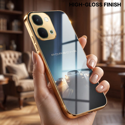 Vivo T5x 5G Porsche Luxury Gold Electroplated Glass Phone Back Case