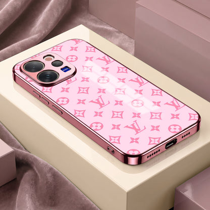 Vivo V70 5G Luxury Monogram Pink Electroplated Glass Phone Back Case