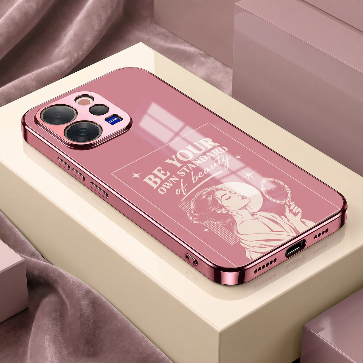 Vivo V70 5G Luxury Aesthetic Girl Pink Electroplated Glass Phone Back Case
